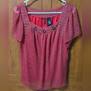 New Directions Dark Red Smocked Puff Sleeve Blouse